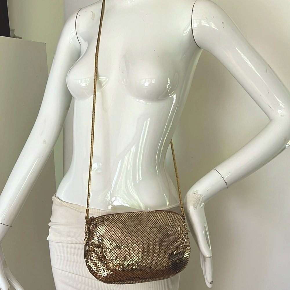 Whiting and Davis Gold Chain Link Shoulder Crossbody Zip Top Bag - Picture 2 of 13